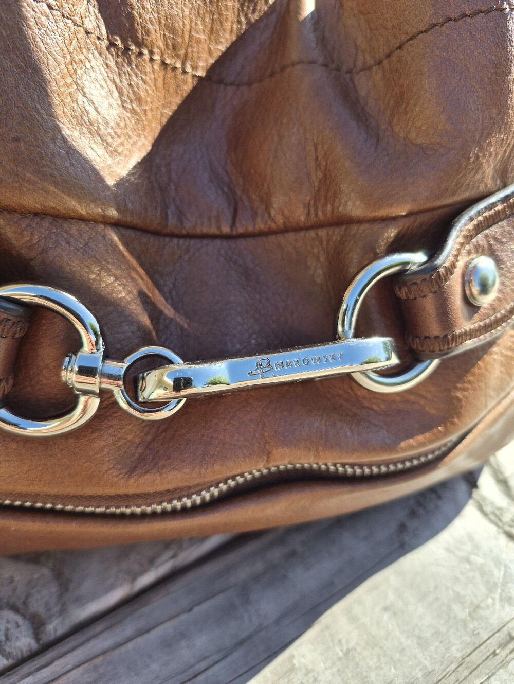 B. Makowsky Vintage Leather Belted Hobo Bag - Picture 5 of 15